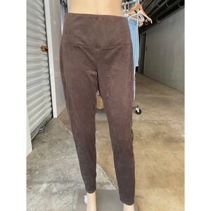 RUBY RIBBON Womens Brown Faux Suede High Waist Leggings Size L